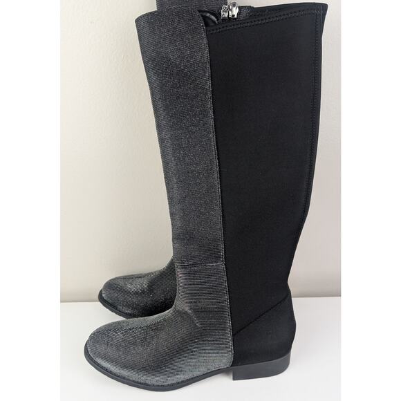 Stuart Weitzman 5050 Shimmer Riding Boots Black Metallic 4 US - Picture 3 of 13